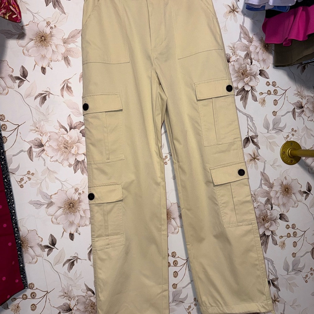Trendy Beige Cargo Pants for Women - Classic Wide-Leg Style - Picture 3 of 6